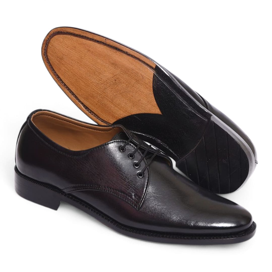Men’s Black Calf Leather Derby Shoes with Leather Sole - 092152