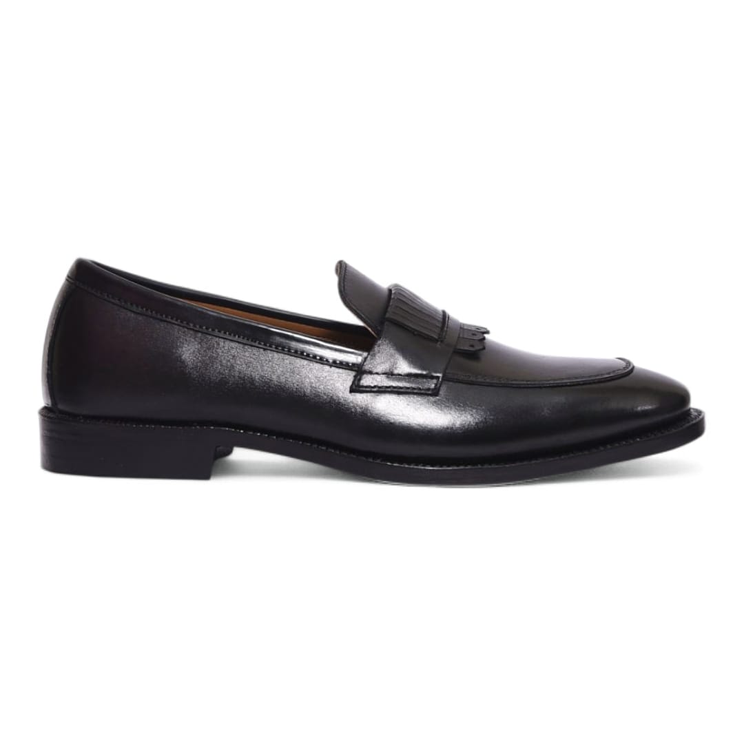 Men’s Black Leather Penny Loafers with Leather Sole - 092157