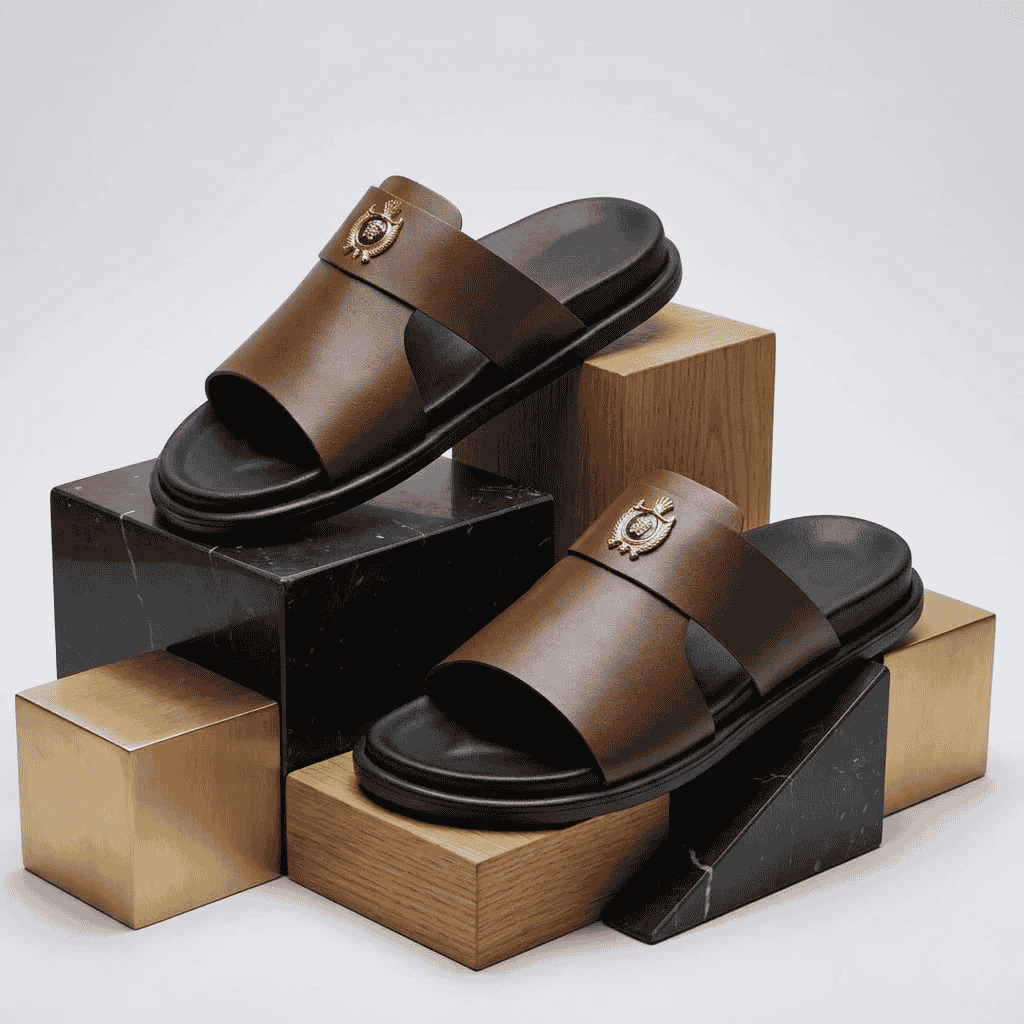 Men’s Mustard Genuine Leather Single-Strap Slipper with Premium Buckle