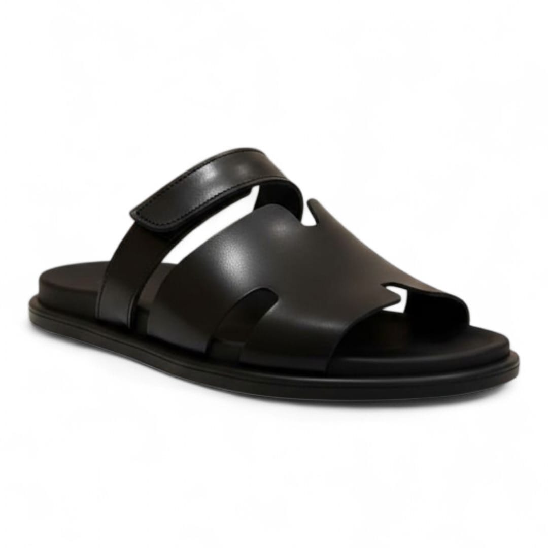 Premium Men’s Black Leather Slippers – All-Day Comfort - 092203