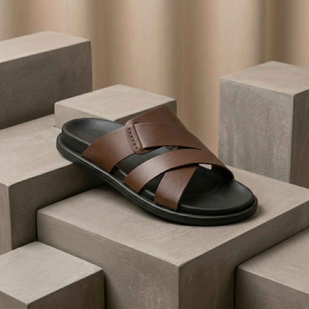 Premium Men’s Mustard Genuine Leather Slippers with Soft Comfort Insole