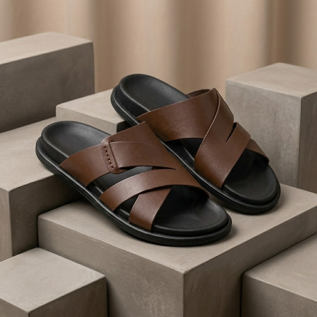 Premium Men’s Mustard Genuine Leather Slippers with Soft Comfort Insole