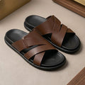 Premium Men’s Mustard Genuine Leather Slippers with Soft Comfort Insole