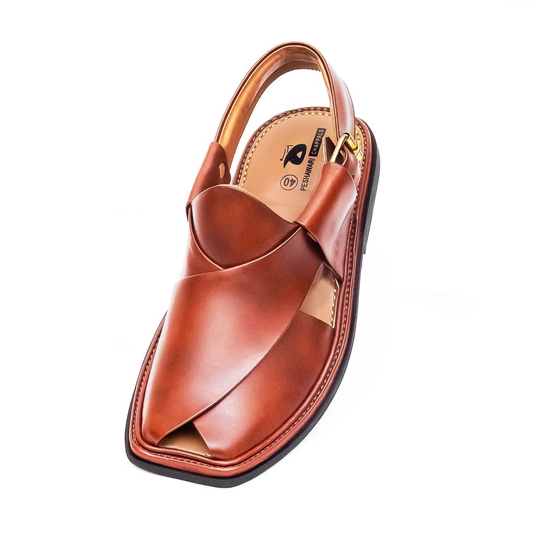 Mustard Round Shape Peshawar Zalmi Leather Chappal - 092193