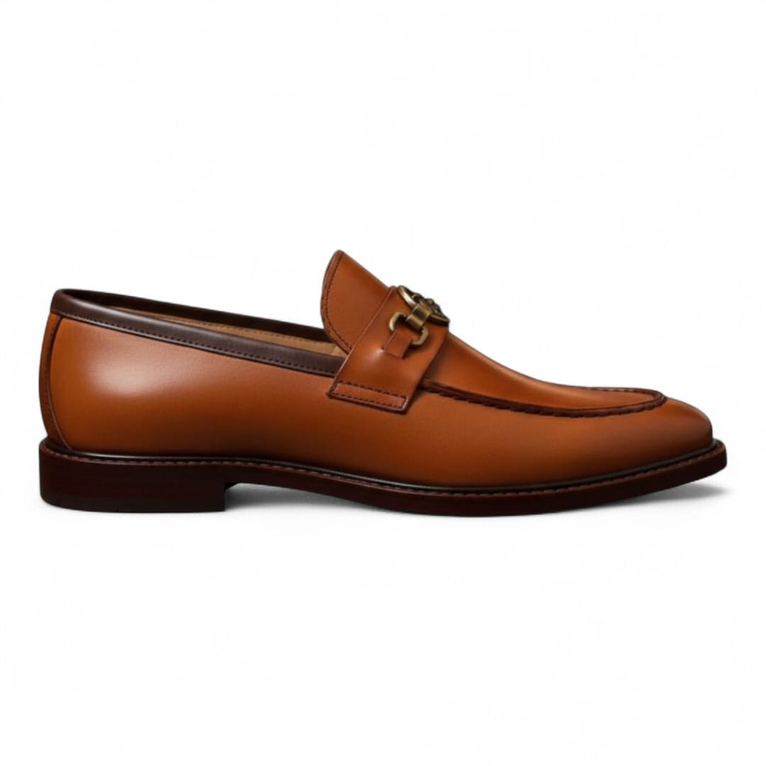 Handcrafted Men’s Mustard Penny Loafers with Buckle & Leather Sole