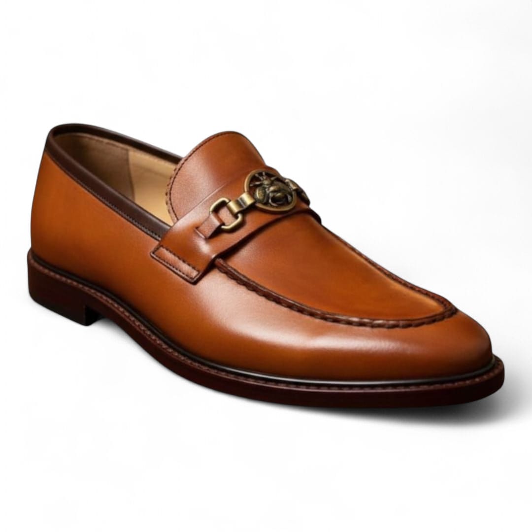 Handcrafted Men’s Mustard Penny Loafers with Buckle & Leather Sole - 092136