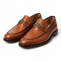 Handcrafted Men’s Mustard Penny Loafers with Buckle & Leather Sole