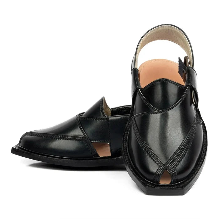 Handmade Black Quetta Norozi Leather Chappal 