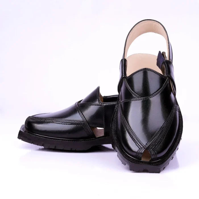 Jet Black Quetta Norozi Chappal with Double Sole