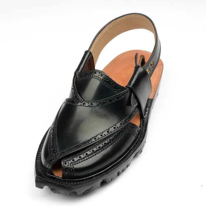 Handmade Black Brock Quetta Norozi Leather Chappal – 092235