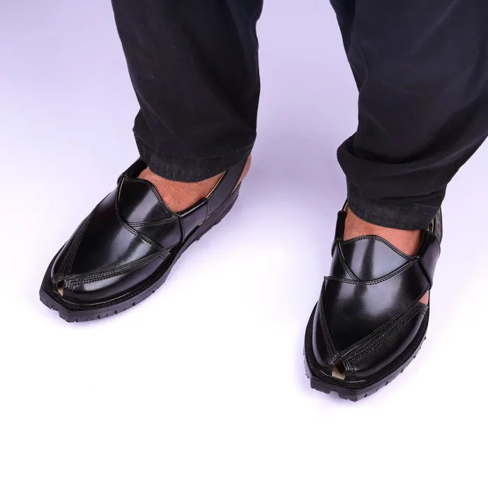 Jet Black Quetta Norozi Chappal with Double Sole