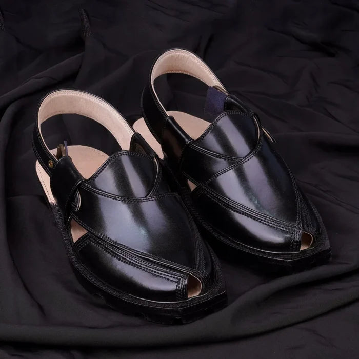Jet Black Quetta Norozi Chappal with Double Sole – 09204