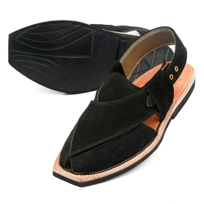 Handmade Black Suede Norozi Chappal With Single Sole 