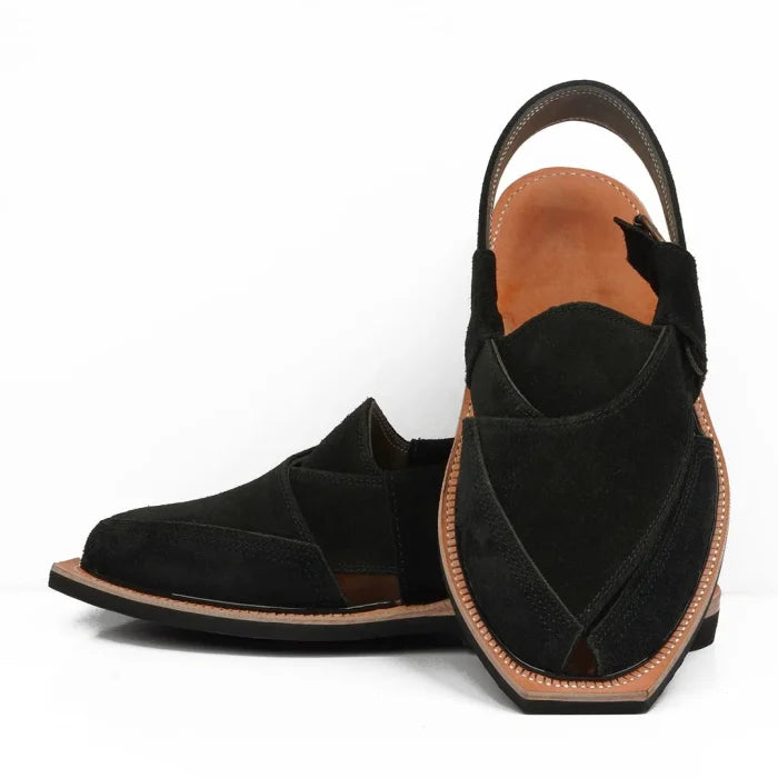 Handmade Black Suede Norozi Chappal With Single Sole – 09236