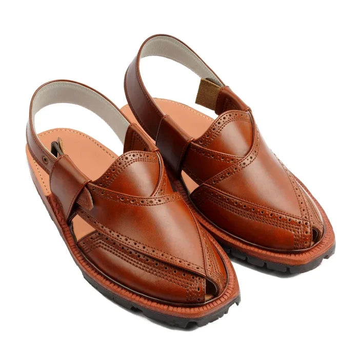 Handmade Mustard Brock Quetta Norozi Leather Chappal 