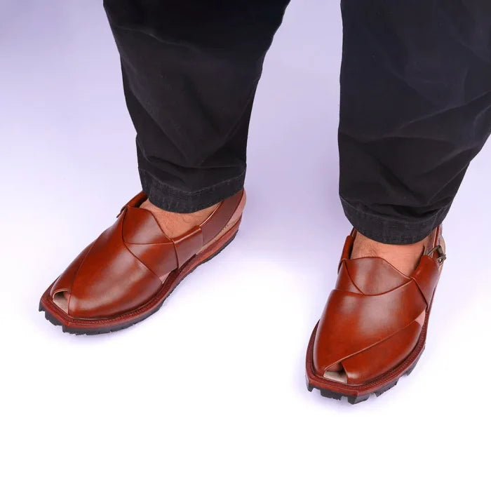 Hand-Crafted Mustard Quetta Norozi Chappal with Double Tire Sole