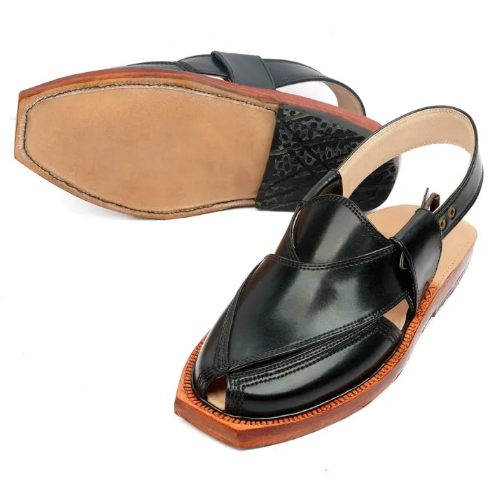 Handmade Black Norozi Chappal With Leather Sole – 092305
