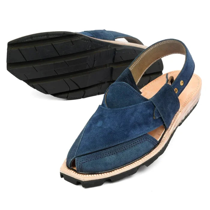 Hand Crafted Blue Suede Quetta Norozi Chappal with Double Sole – 092357