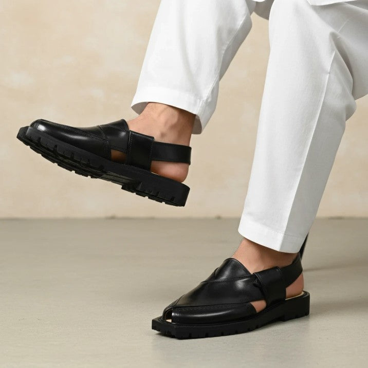 Handmade Black Norozi Chappal with Double Sole – 09203