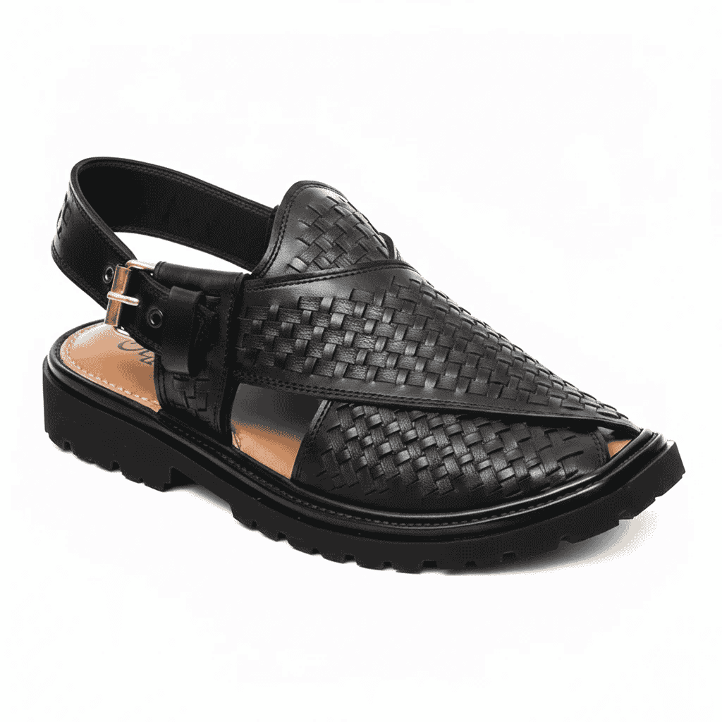 Black Peshawari Chappal with Vibram Sole – 09211