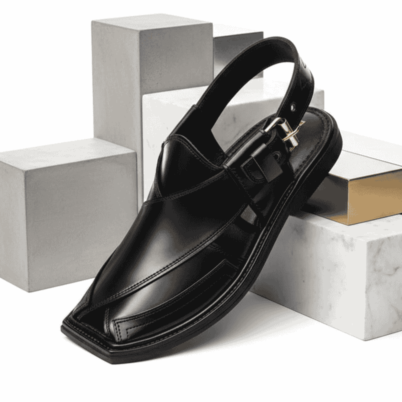 Handmade Black Leather Charsadda Chappal – 092215