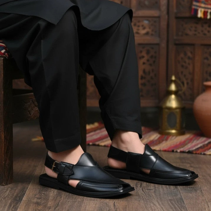 Handmade Signature Black Peshawari Chappal – 09215