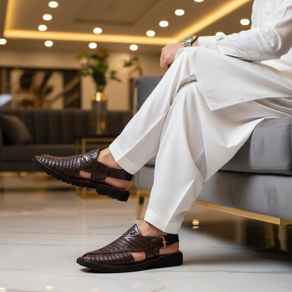 Brown Peshawari Chappal with Vibram Sole – 09212