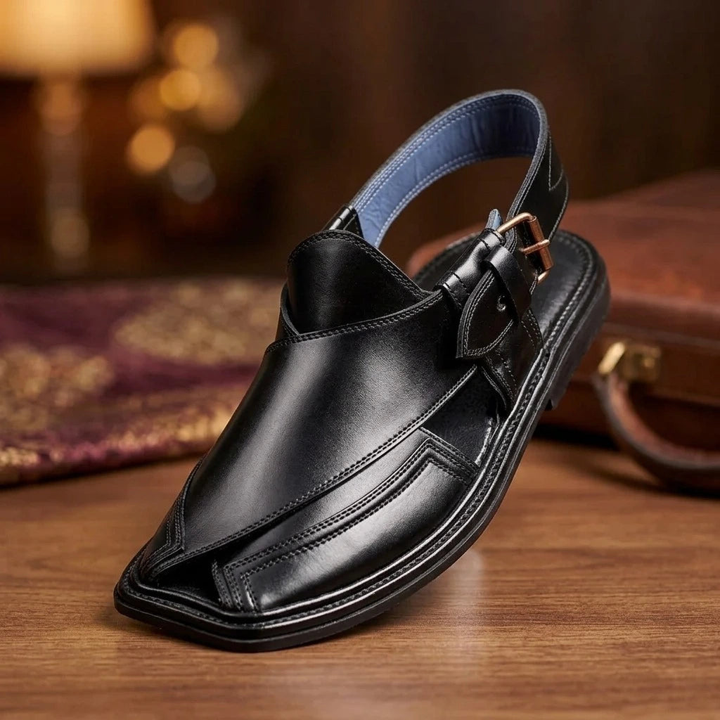 Handmade Signature Black Peshawari Chappal