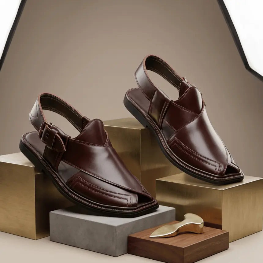 Handmade Signature Brown Peshawari Chappal