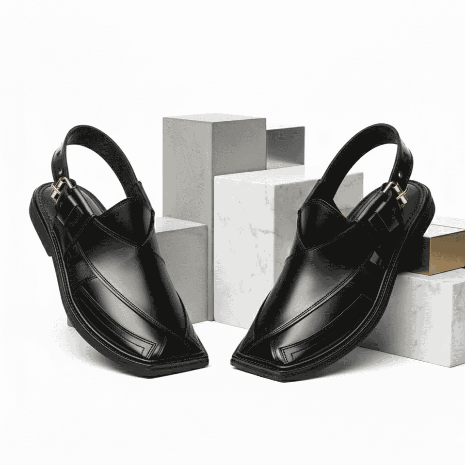 Handmade Black Leather Charsadda Chappal – 092215