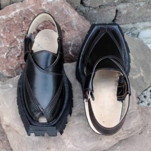 Classic Black Quetta Norozi Shikari Chappal with Double Sole – 092375