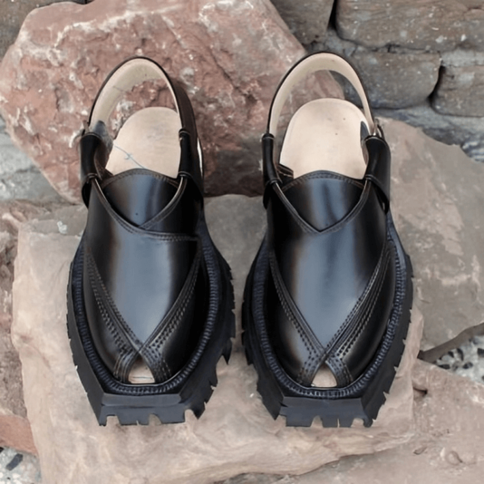 Classic Black Quetta Norozi Shikari Chappal with Double Sole – 092375
