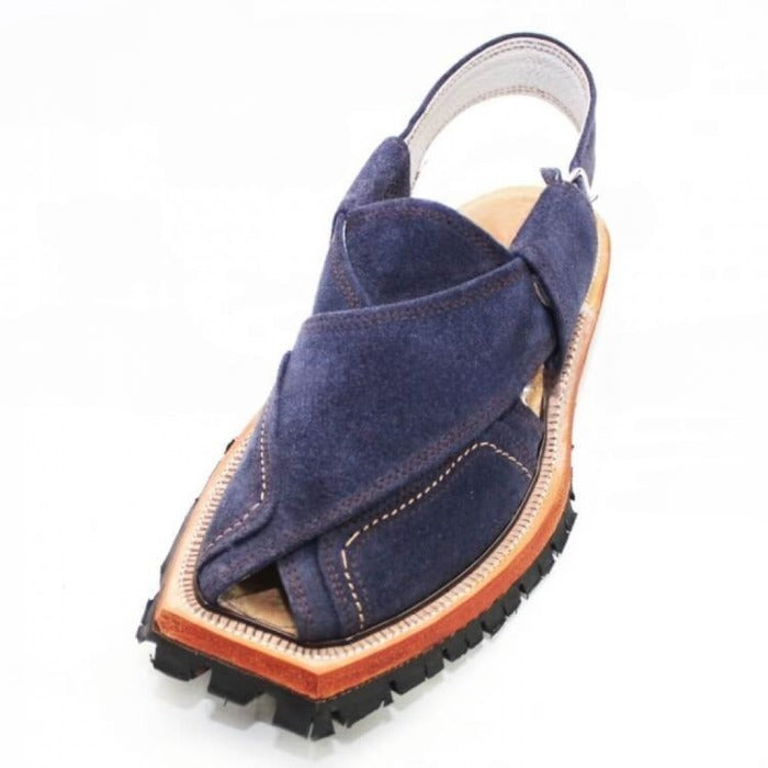 Hand Crafted Blue Suede Shikari Quetta Norozi Chappal – 092356