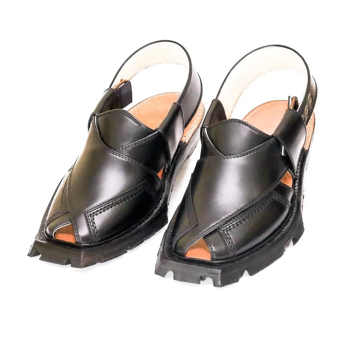 Noir Black Quetta Shikari Chappal with Double Sole