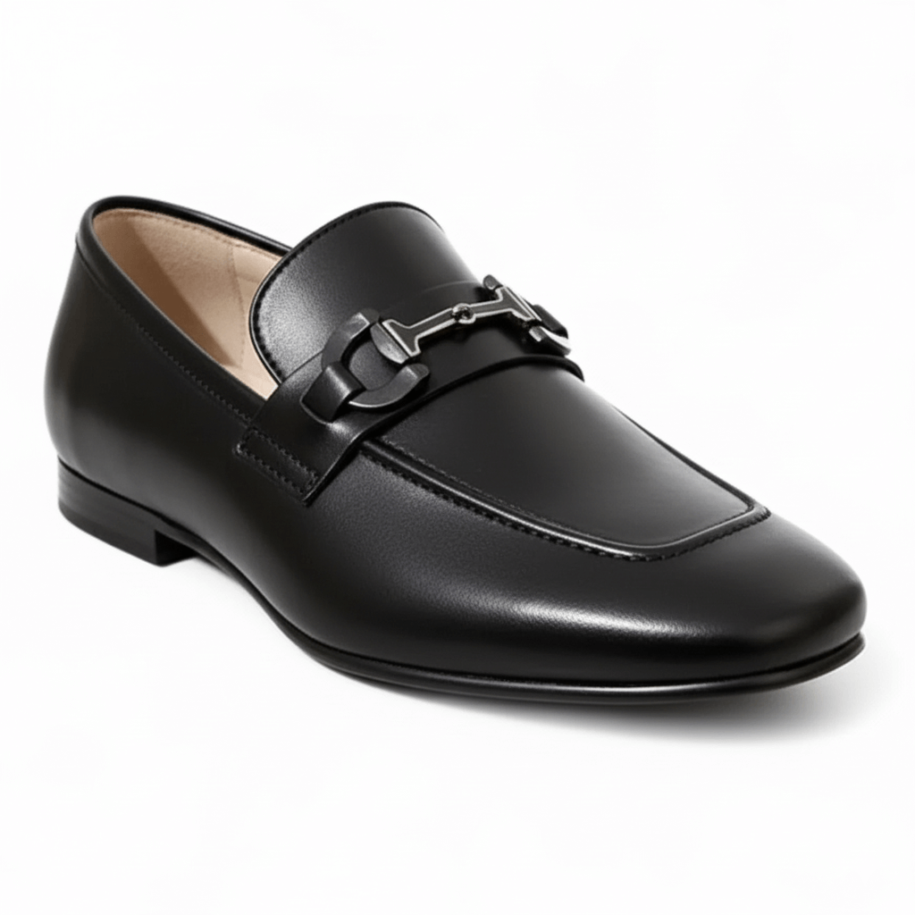 Men’s Black Cow Leather Shoes | Soft Rubber Sole & Comfort Insole - 092118