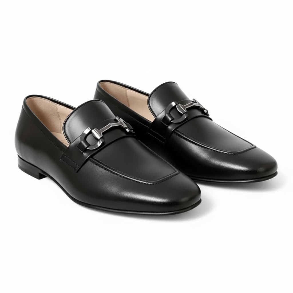 Men’s Black Cow Leather Shoes | Soft Rubber Sole & Comfort Insole - 092118