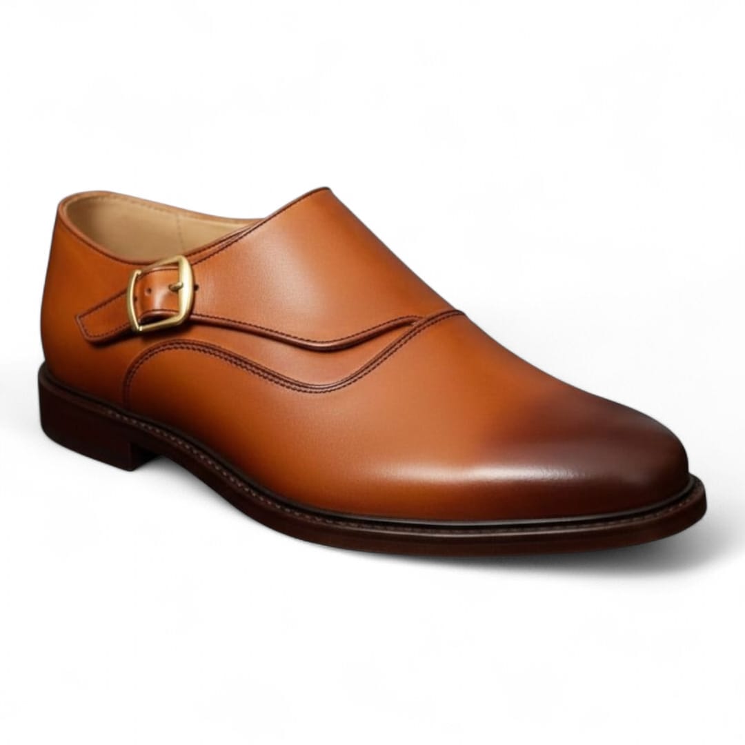 Men’s Handmade Double-Shade Single Monk Shoes with Leather Sole - 092139