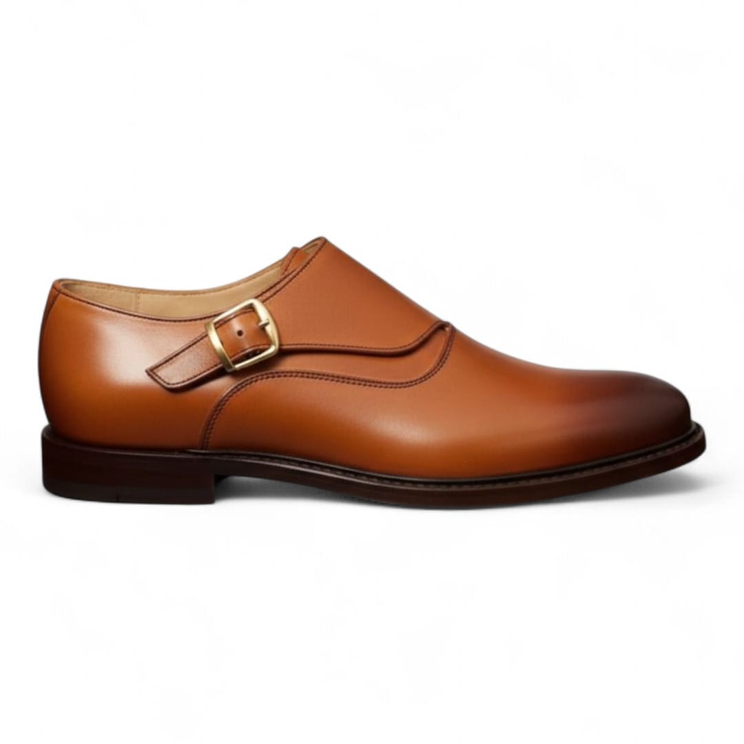 Men’s Handmade Double-Shade Single Monk Shoes with Leather Sole