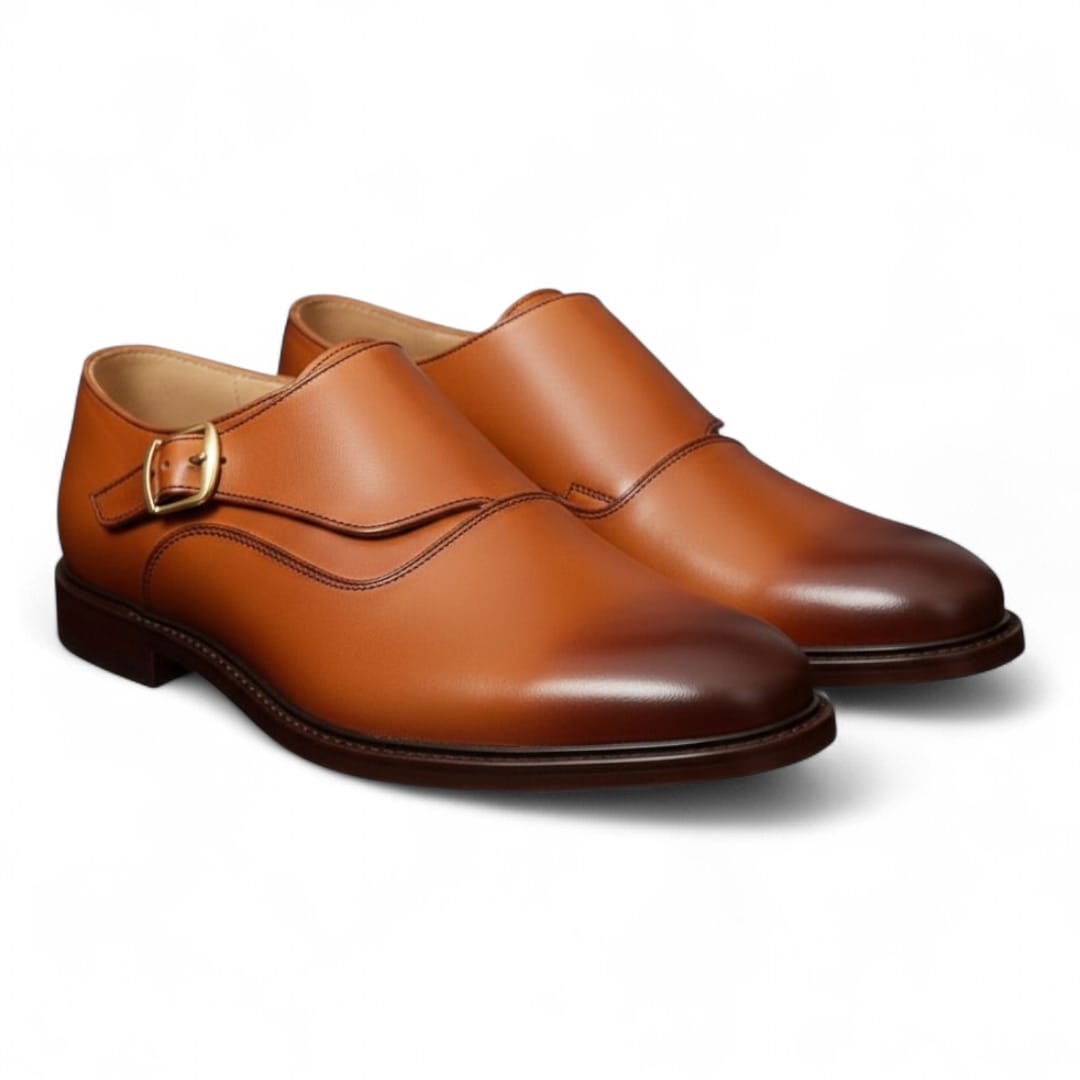 Men’s Handmade Double-Shade Single Monk Shoes with Leather Sole