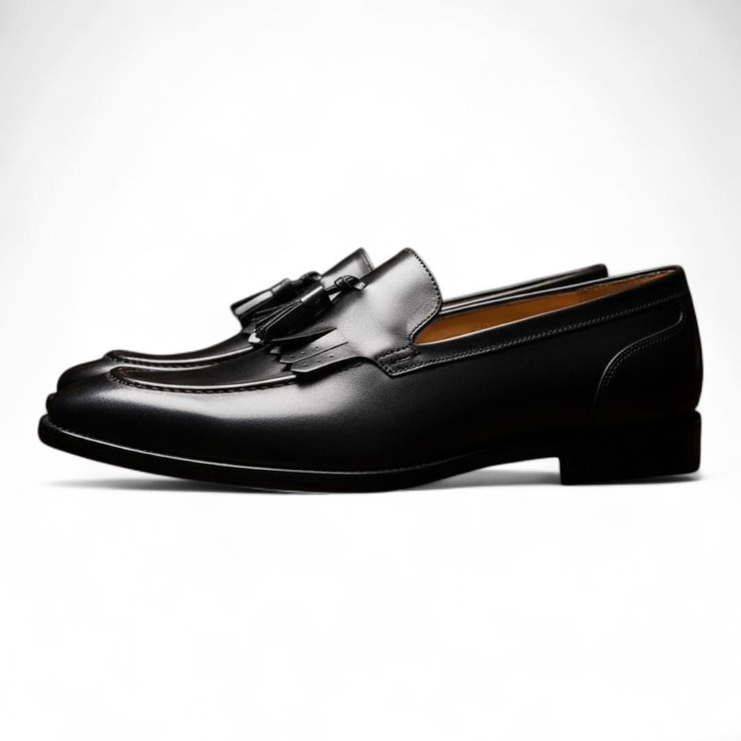 Men’s Black Leather Penny Loafers with Leather Sole - 092157