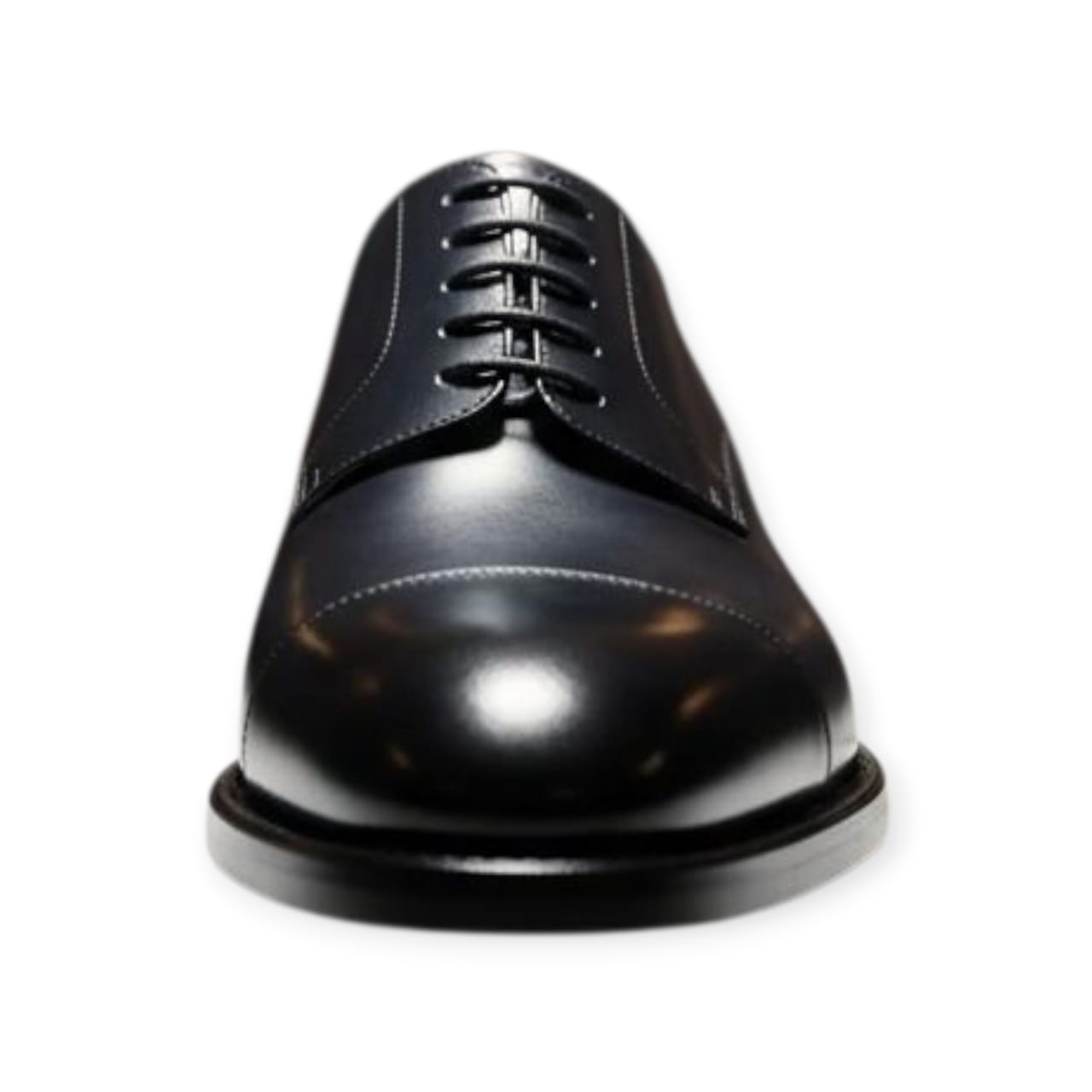 Black Toe Cap Derby Leather Shoes with Leather Sole - 092151