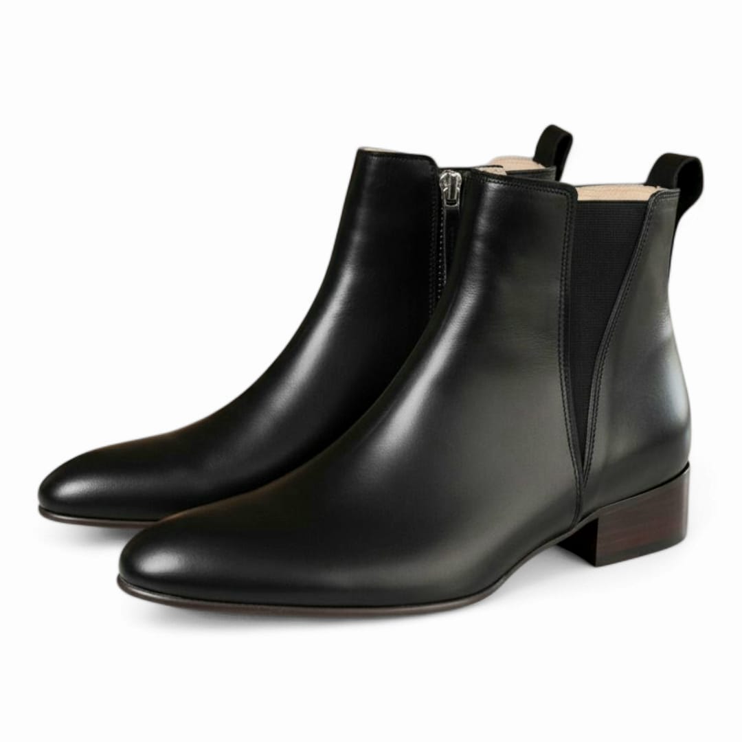 Men’s Handmade Black Leather Chelsea Ankle Boots with Side Zipper