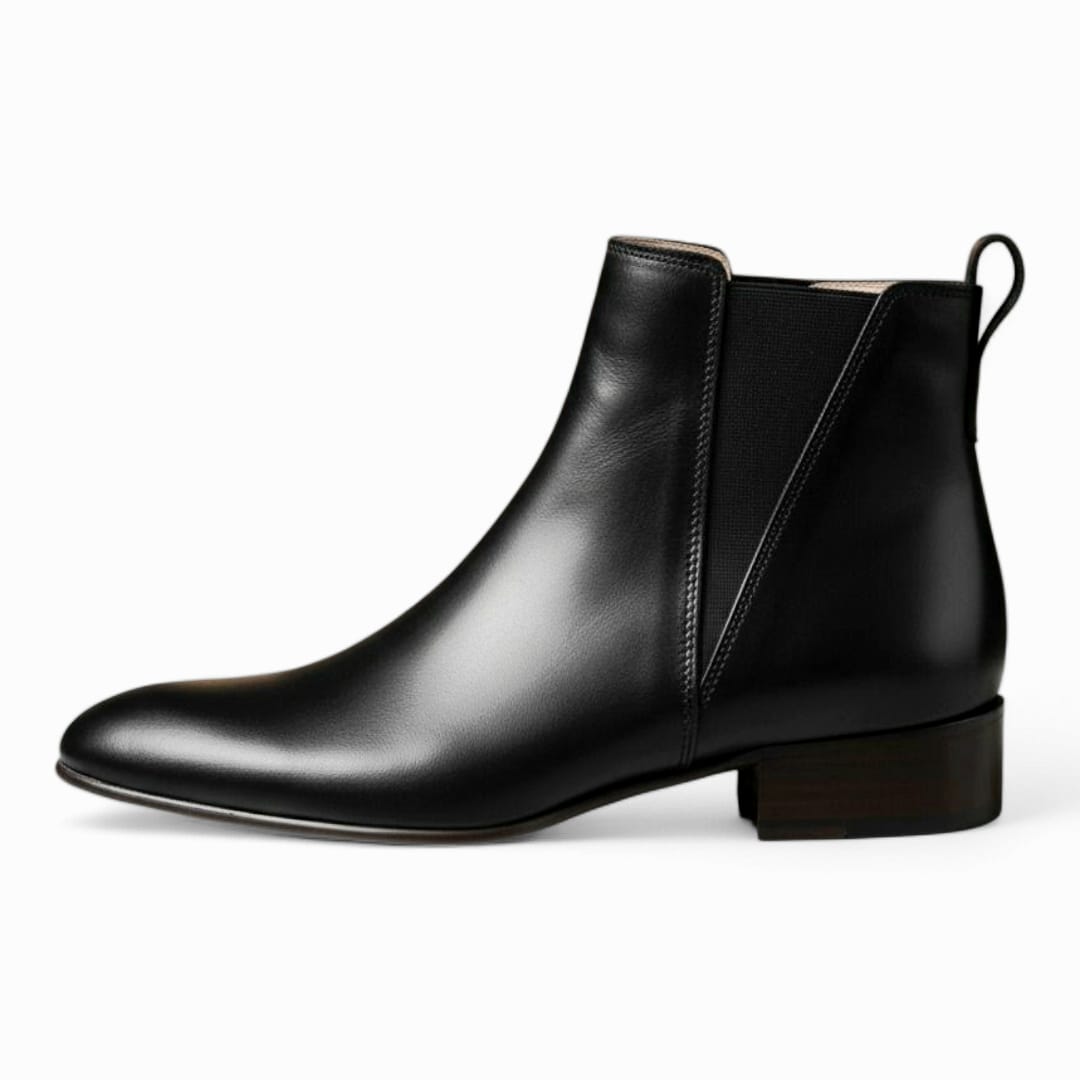 Men’s Handmade Black Leather Chelsea Ankle Boots with Side Zipper