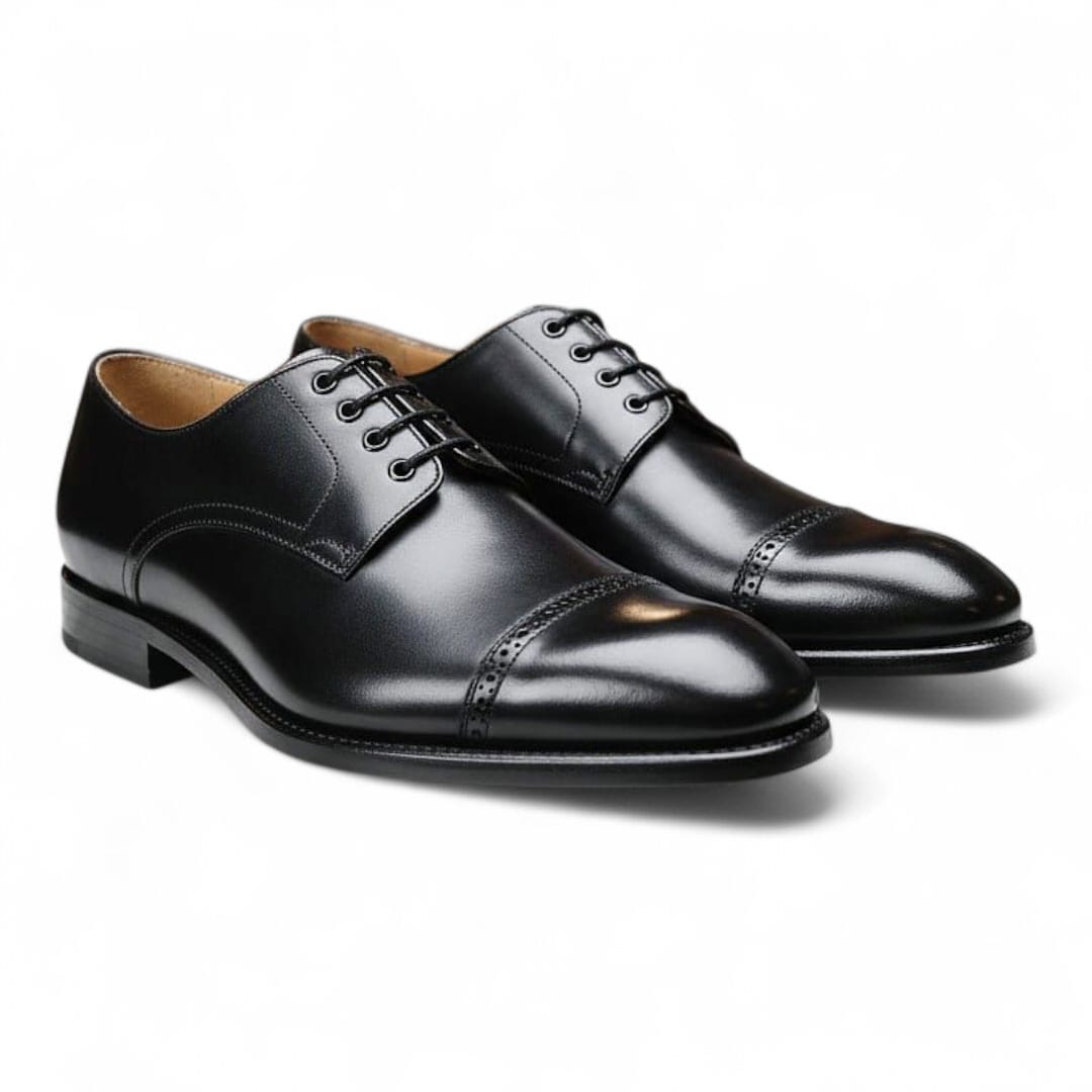 Brogue Black Toe Cap Derby Shoes | Handmade Genuine Leather Sole - 092112