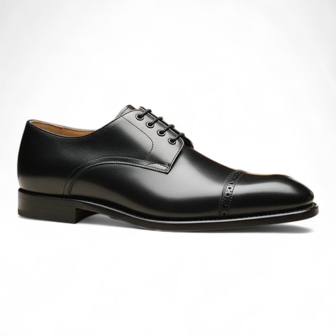 Brogue Black Toe Cap Derby Shoes | Handmade Genuine Leather Sole - 092112