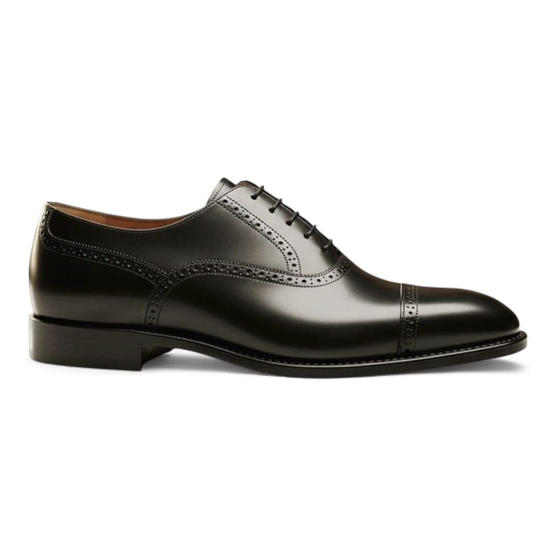 Black Cow Leather Brogue Oxford Shoes | Handmade with Leather Sole - 092114