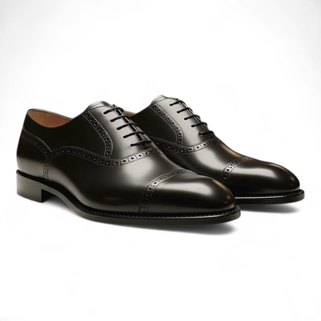 Black Cow Leather Brogue Oxford Shoes | Handmade with Leather Sole - 092114
