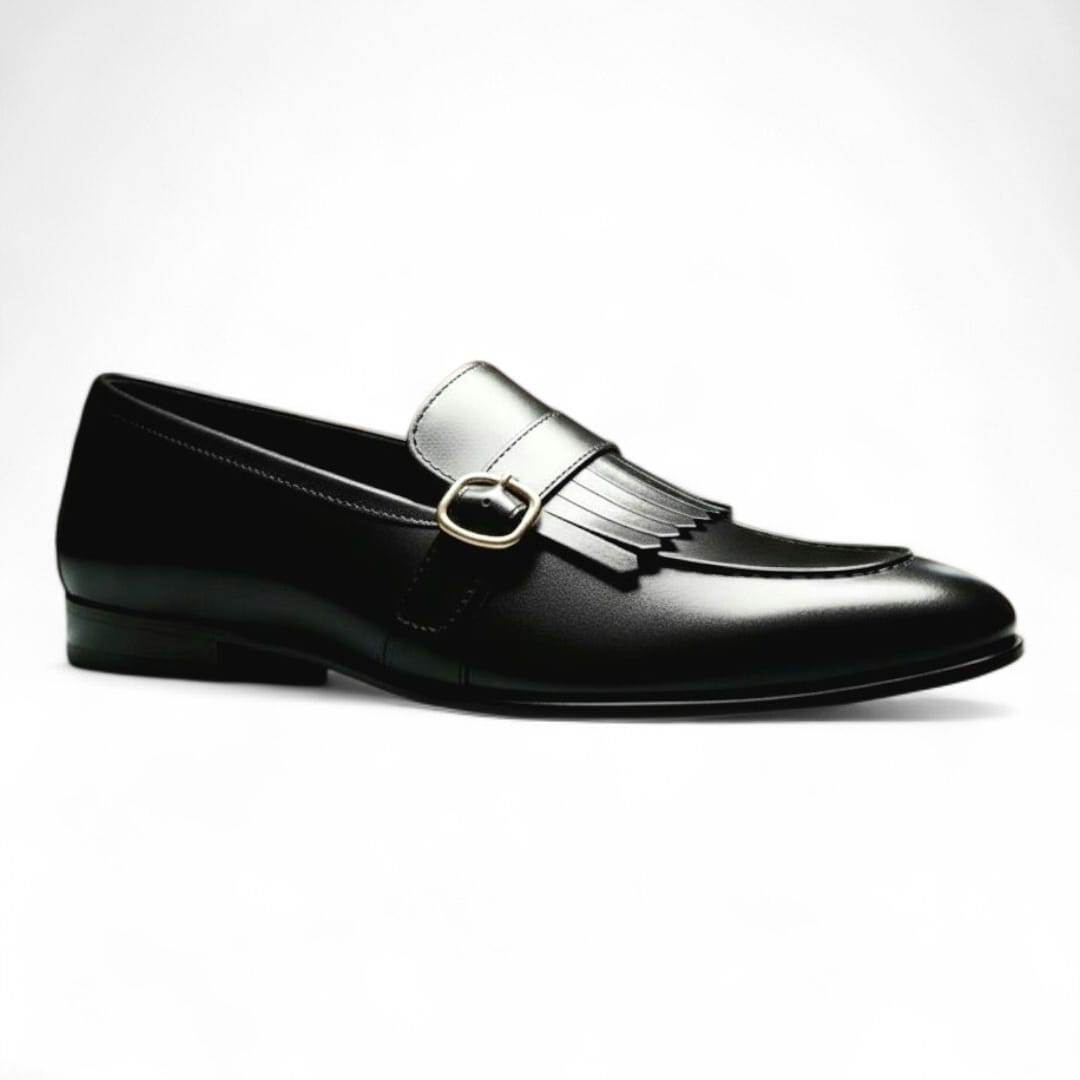 Handmade Men’s Leather Loafers with Buckle | Classic Penny Design - 092117