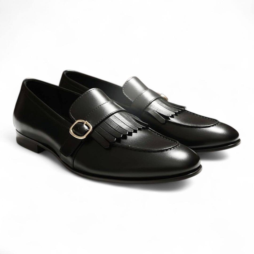 Handmade Men’s Leather Loafers with Buckle | Classic Penny Design - 092117