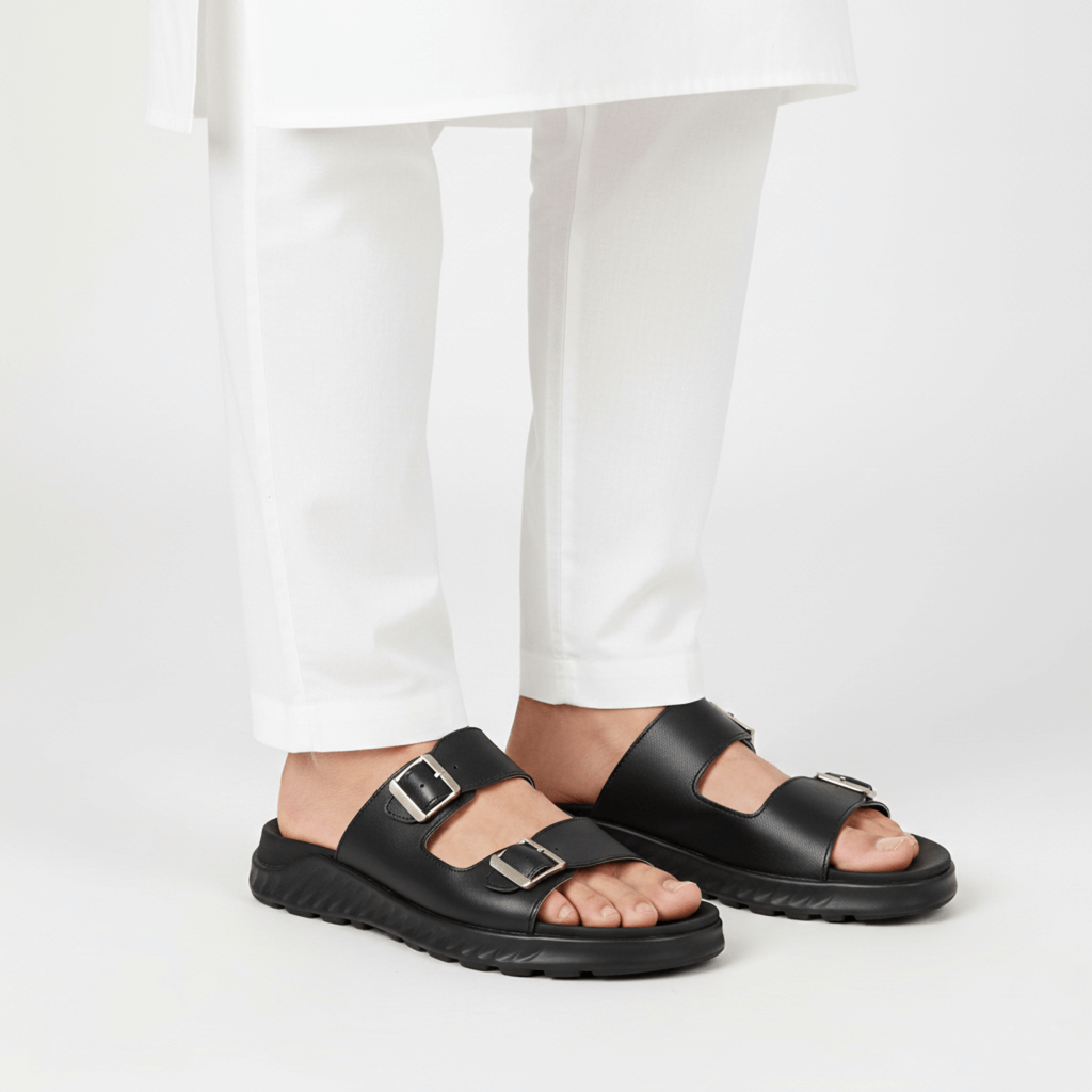 Men’s Premium Black Leather Slippers – Soft & Durable - 092201